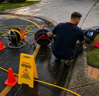 Repairing a burst drain pipe at a Stanhope Gardens home